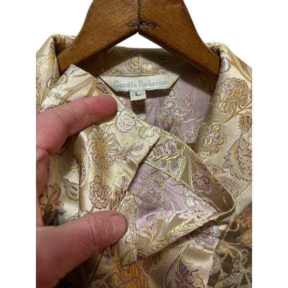 Connie Roberson gold jacket coat blazer floral pattern size Large made in USA - Picture 5 of 7